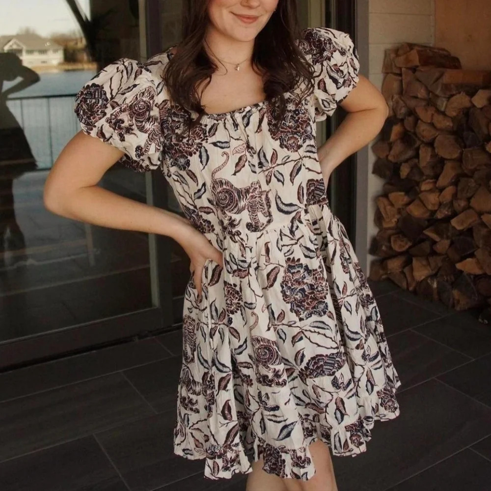 🔥 (5for$35) HOUSE OF HARLOW 1960 Floral Ozzie Mini Dress Puff Sleeve